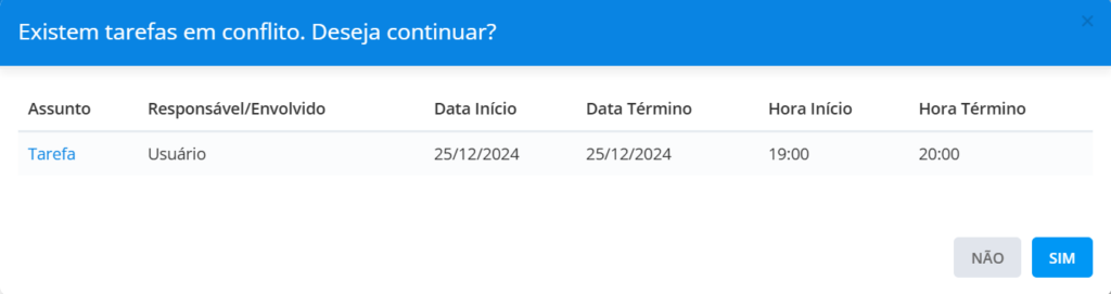 Alerta informando uma tarefa simultânea.