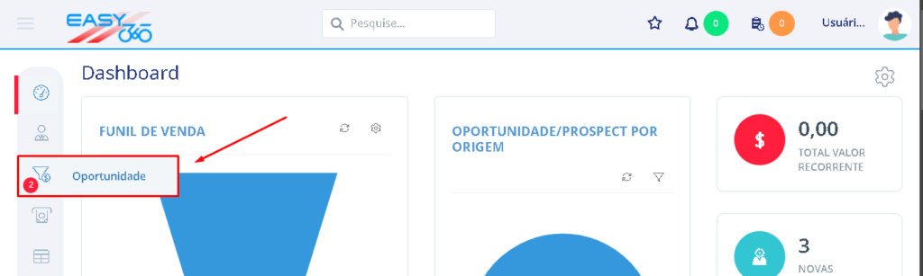 Acesse a rotina Oportunidade