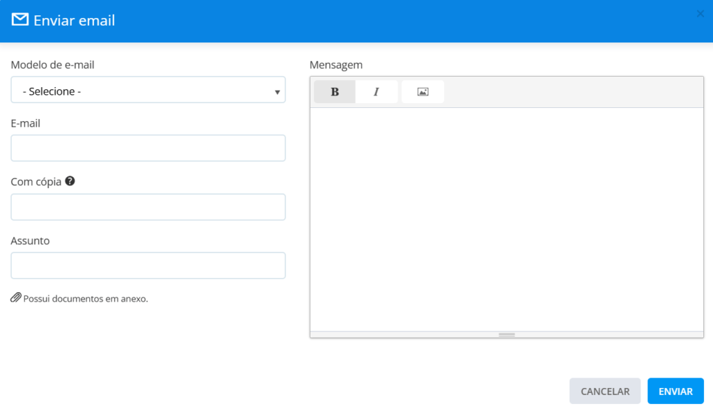Modal para enviar a cotação por e-mail