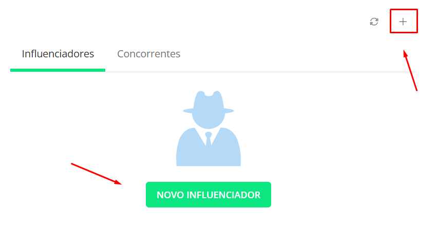 Clique no botão + ou Novo Influenciador