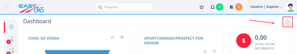Clique no ícone engrenagem