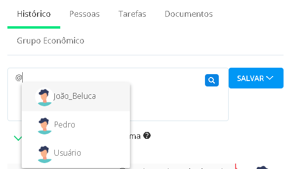 No histórico para citar um usuário digite @