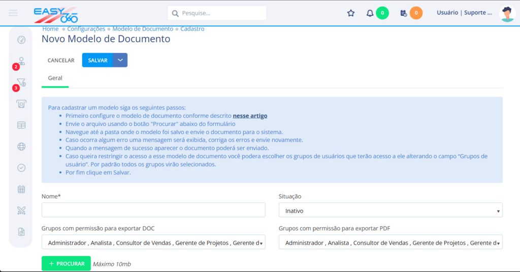 Preencha o formulário de cadastro e clique para salvar