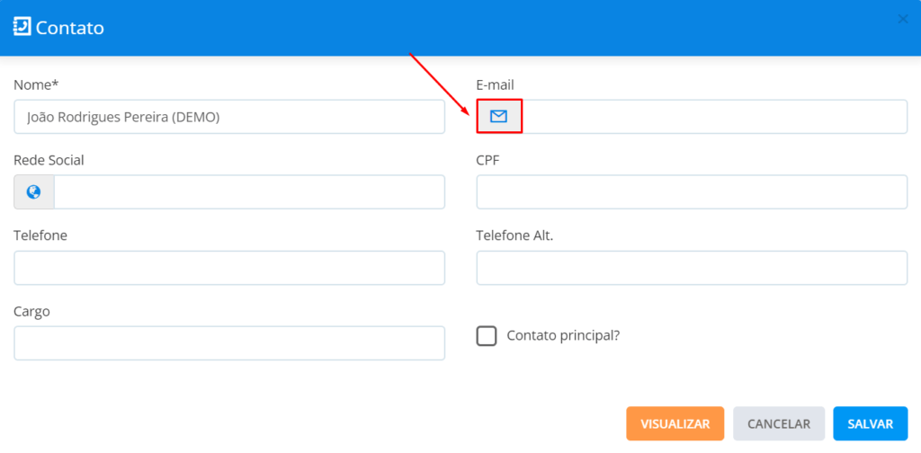Clique no ícone e-mail