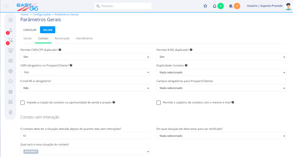 Na aba contato podemos adicionar mais informações 