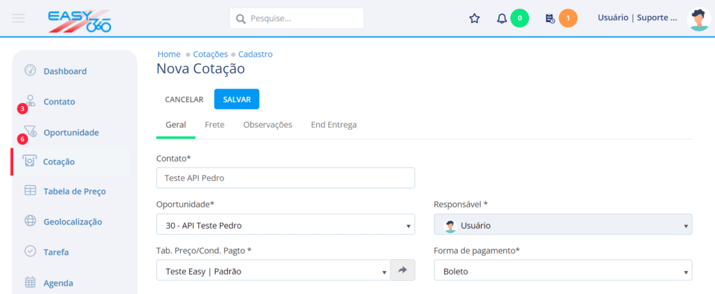Preencha o formulário de cadastro e clique para salvar.