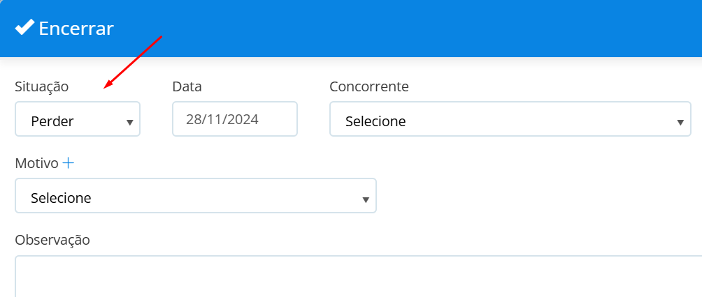 Selecione a opção perder