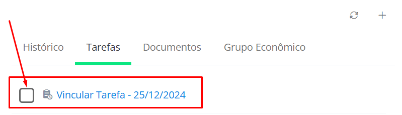 Clique na flag para vincular tarefa