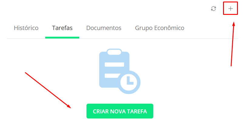 Clique no botão + ou em criar nova tarefa