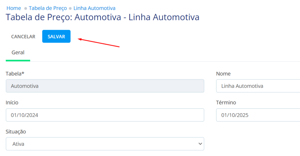 Para salvar a edição de itens por completo
