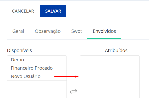 Na aba envolvidos clique em disponíveis e atribua a oportunidade