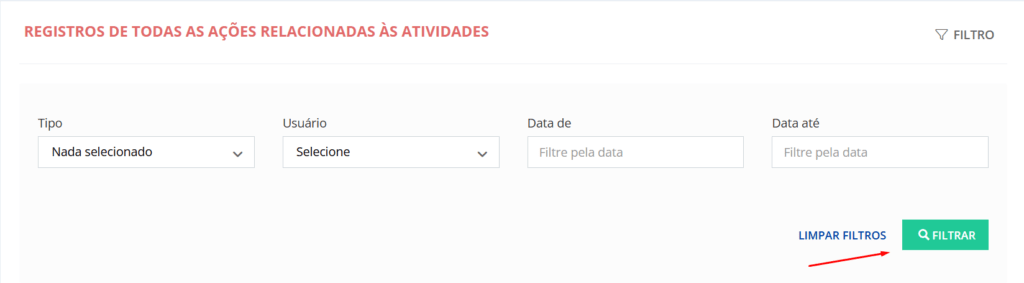 Filtro de logs de atividade