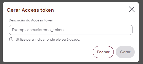 descreva o nome do token e clique em gerar