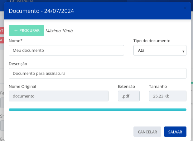 Preencha os campos para adicionar o documento