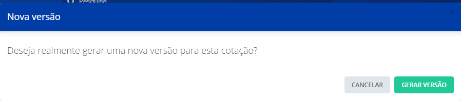 Um modal para gerar versão