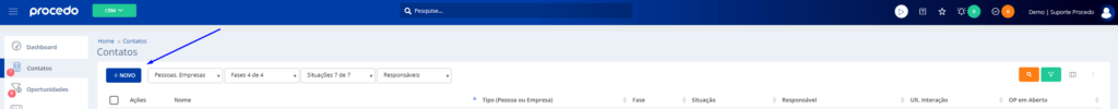 clique no botão novo para adicionar contato