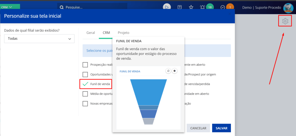 Adicionando funil de venda no dashboard.
